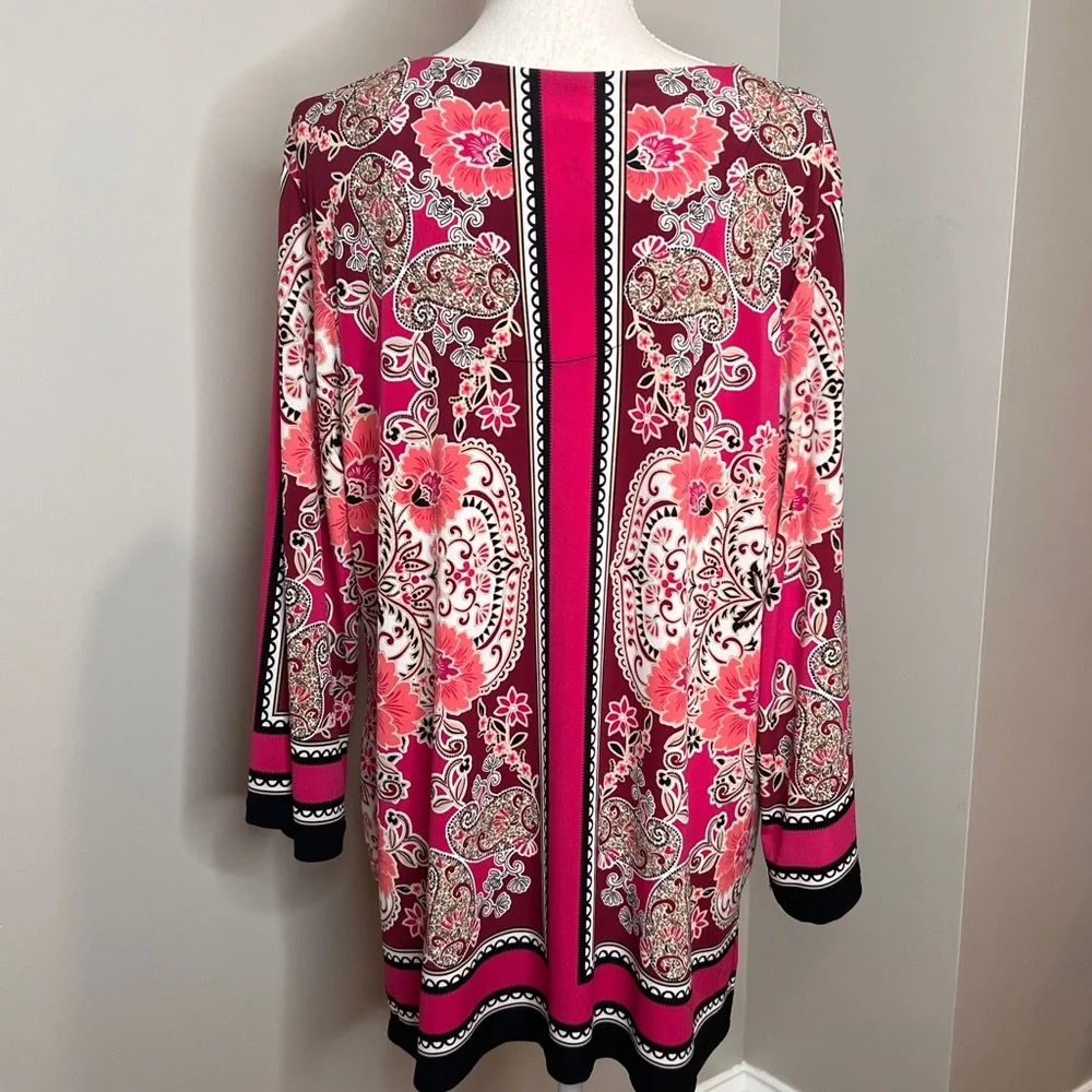 JM Collection Woman Pink Burgundy Sequin Paisley Floral Print Tunic Top Size 1X - Picture 5 of 11